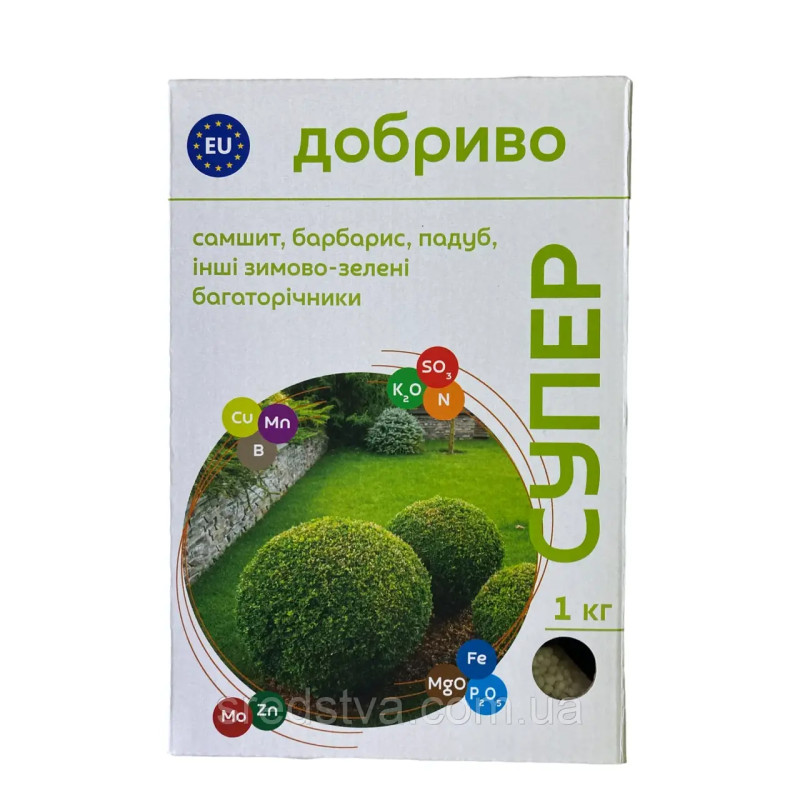Супер Добриво 1кг самшит, барбарис, падуб, інші зимово-зелені багаторічники, Сімейний Сад